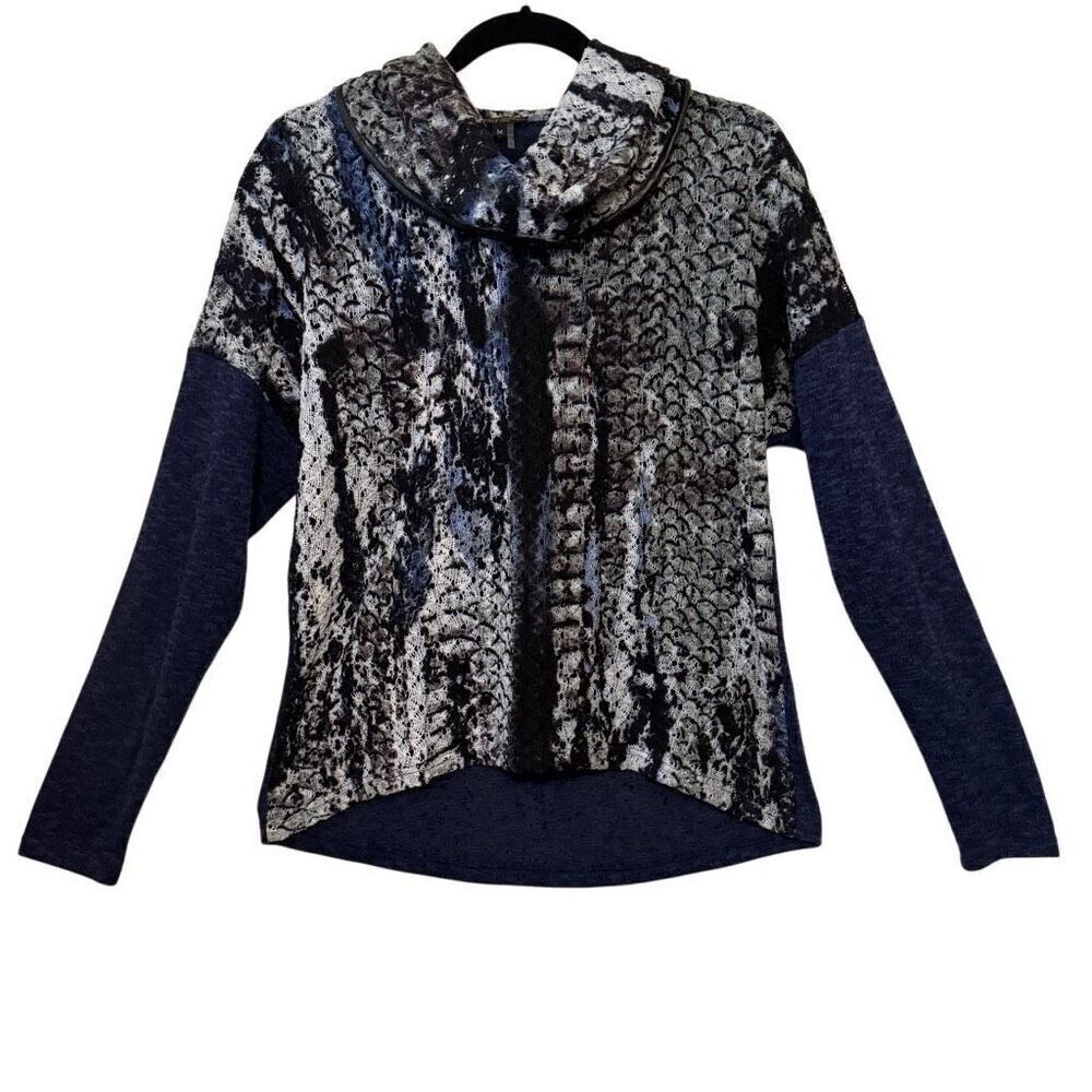Alberto Makali Solo Tintoreria Blue Pique Knit Cowl Neck top Size M